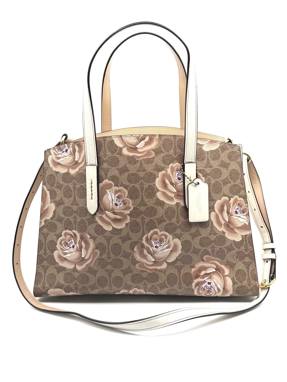 Coach Signature Canvas Rose Print Charlie Carryall Tote Bag